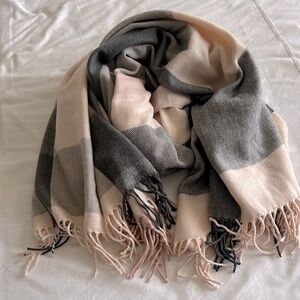 J. Crew Black and Cream Checkered Scarf